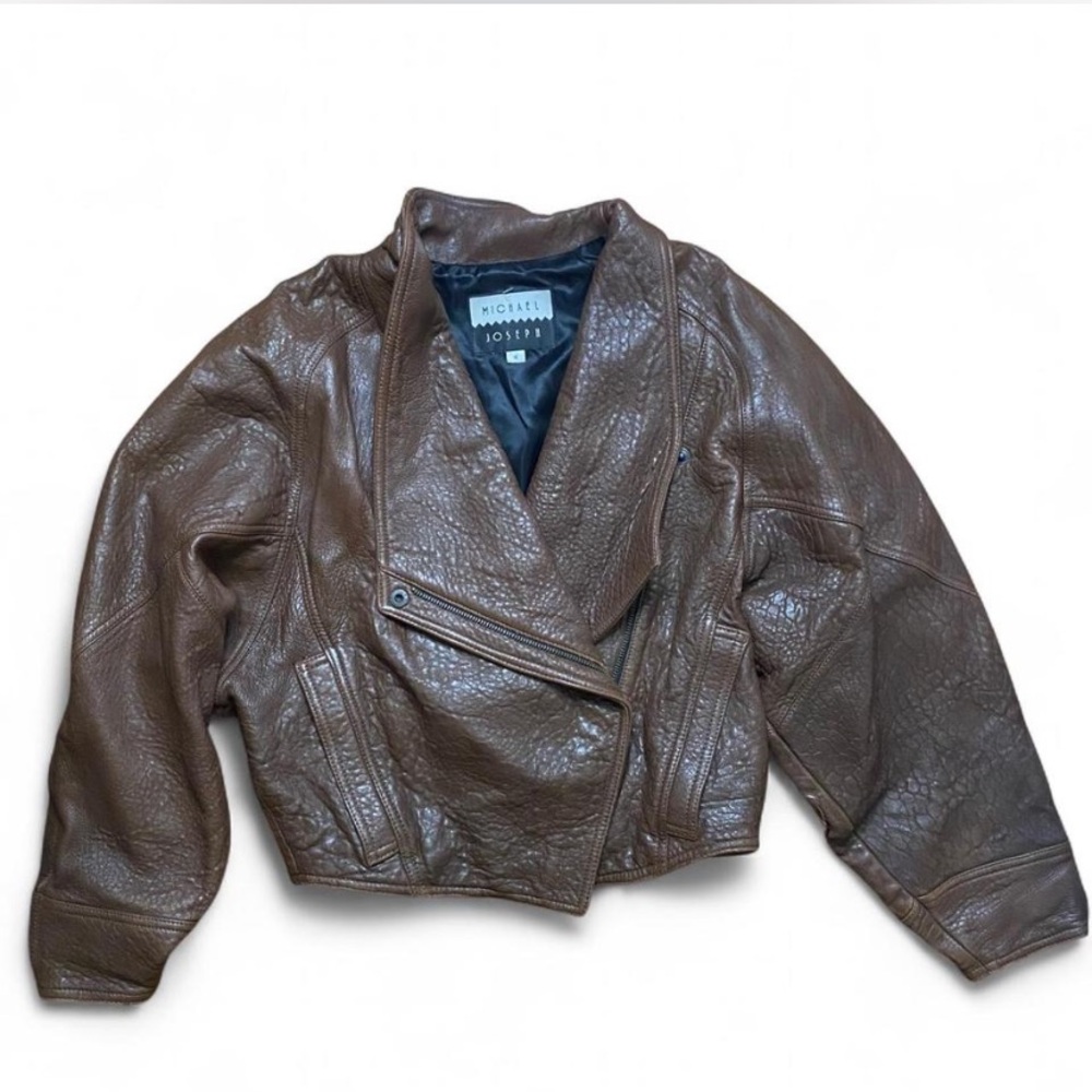 vintage 80s michael joseph brown leather jacket